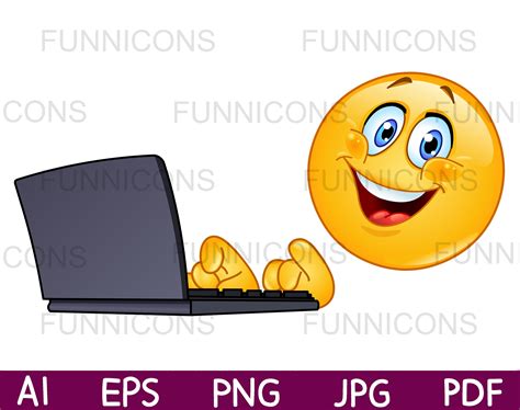 Clipart Cartoon of a Happy Typing Emoji Emoticon Using - Etsy Singapore