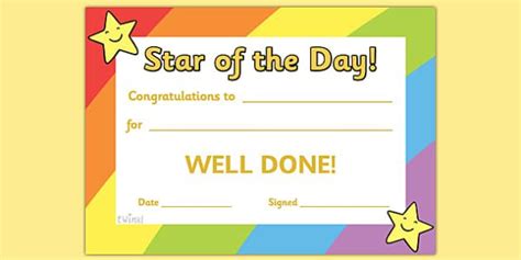 Star of the Day Award Certificate - Star of the day | Certificate ...