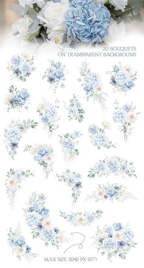 Light Blue Floral Clipart Dusty Blue Flowers Clipart - Etsy