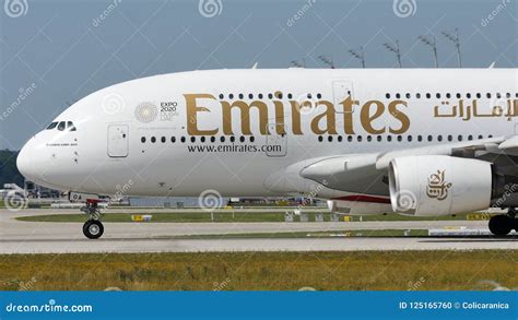 Emirates Airbus A380-800 Landing on Runway, Close-up View Editorial ...