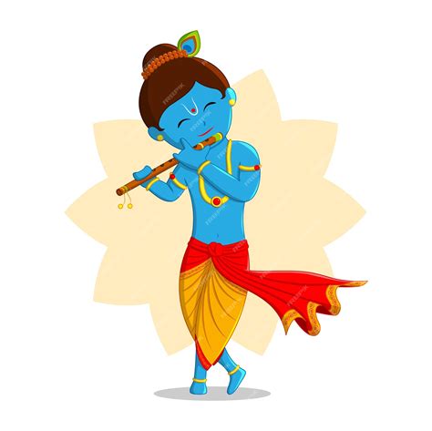 Premium Vector | Happy krishna playing flute cartoon vector illustration.