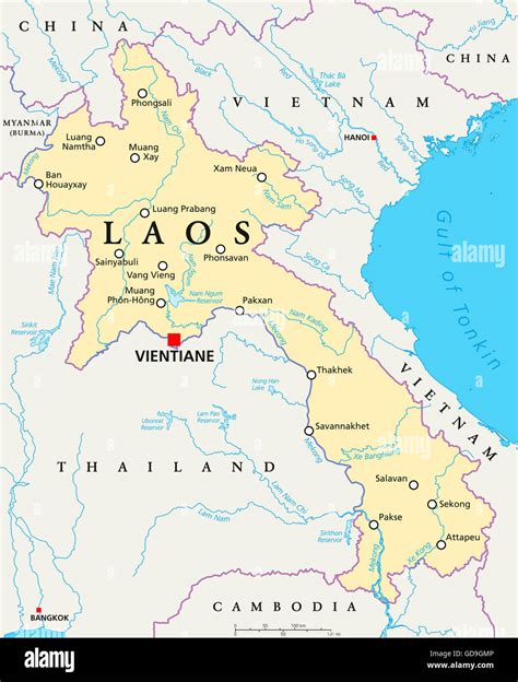 Laos political map with capital Vientiane, national borders Stock Photo ...