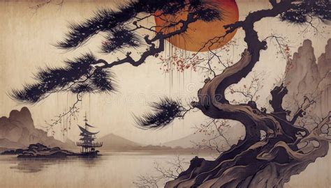 Japanese Painting - Serene Background for Wall Art and Wallpaper Stock ...