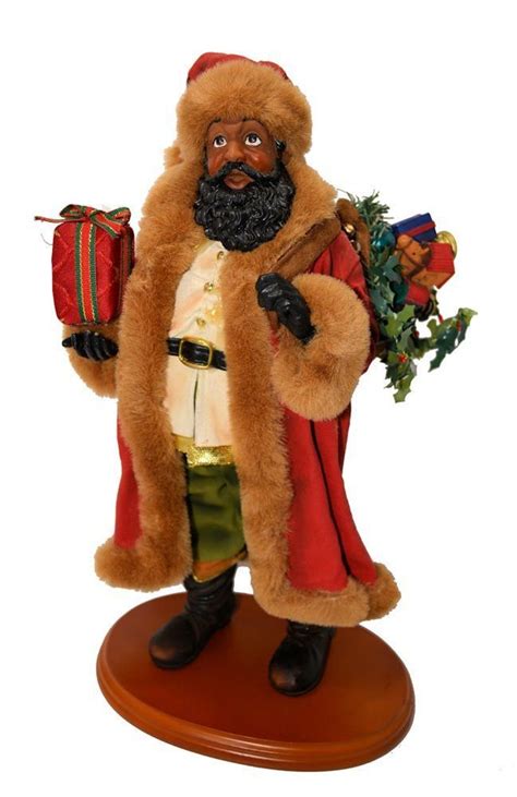 Black Santa Claus figurine on wood stand 14" tall | Black Santa Claus ...