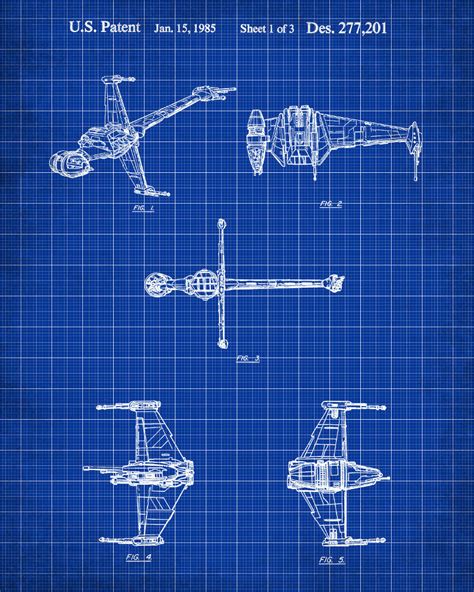 B-Wing Blueprint Poster Patent Print Star Wars Spaceship – GalleryThane