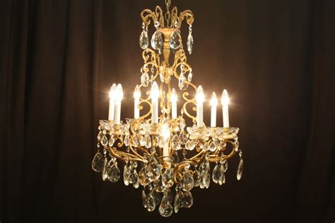 Bronze Chandelier, Cut Crystal Prisms