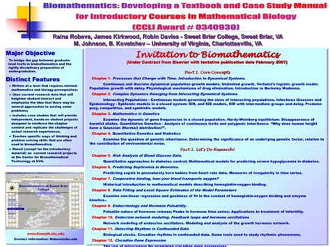 PPT - Biomathematics: Developing a Textbook and Case Study Manual ...