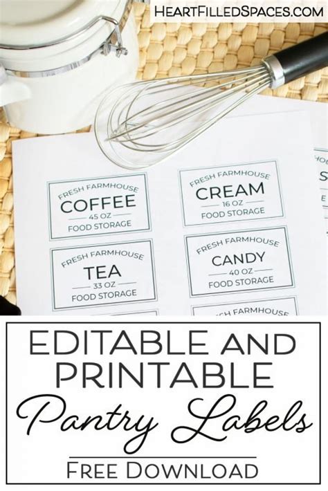 Free Editable Printable Kitchen Pantry Labels for Storage Containers