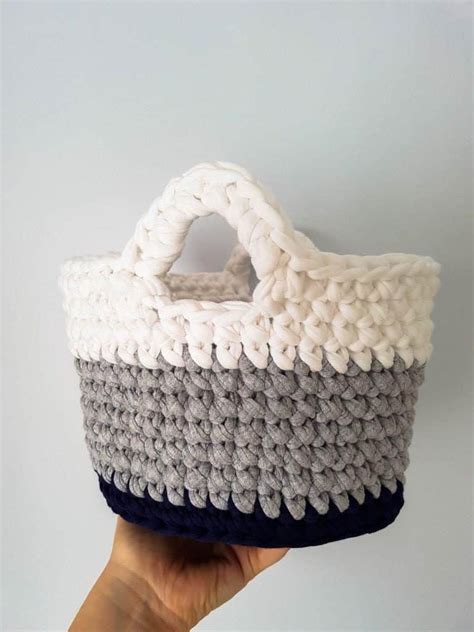 Crochet Basket T Shirt Yarn Baskets Square Bags - Worldly Wonders Workshop