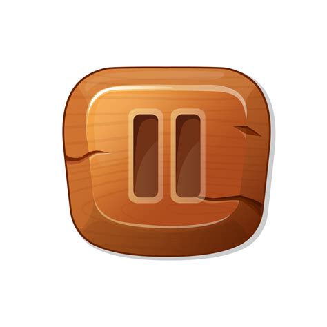 pause. wooden button in cartoon style. an asset for a GUI in a mobile ...