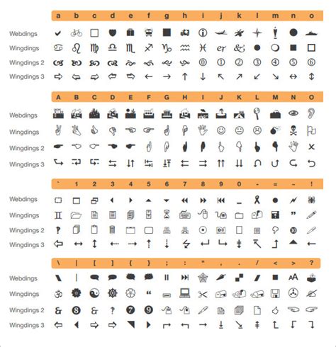 Wingdings 2 Character Map