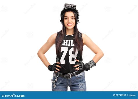 Female Biker with Black Helmet and Goggles Stock Photo - Image of ...