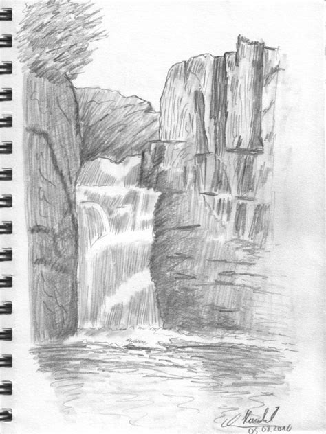 Simple Pencil Drawings Of Waterfalls