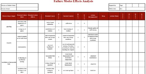 Example of FMEA strip worksheet. FMEA strips are precompiled portions ...