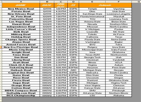 College Football Bowl Games Printable Schedule Pdf - Printable Online