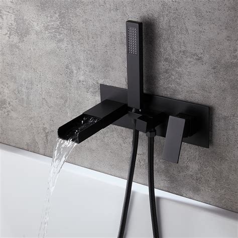 Mero Modern Waterfall Wall Mounted Tub Filler Faucet with Handshower in ...