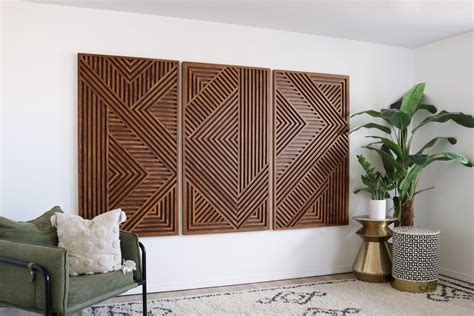 Set of 3 Slatted Wooden Wall Art - Wood Wall Art, Wall Sculpture ...