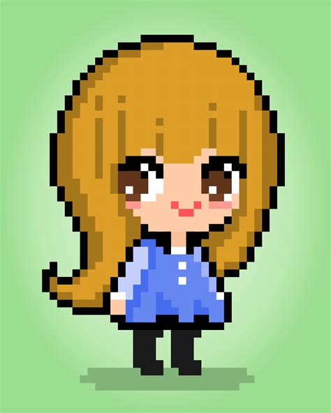 8 bit of pixel women's character. Anime cartoon girl in vector ...