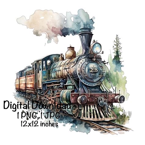 Steam Train Watercolor, Locomotive Train Boys Clipart Nursery Décor ...