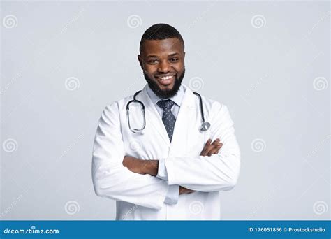 Portrait of Black Male Doctor with Stethoscope on White Background ...