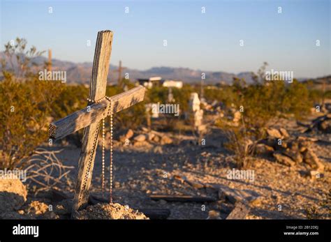 A wooden cross marks a grave at Terlingua Ghost Town Cemetery in West ...