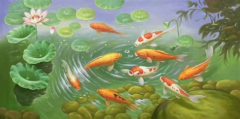 9 Koi Fish Feng Shui Painting For Living Room