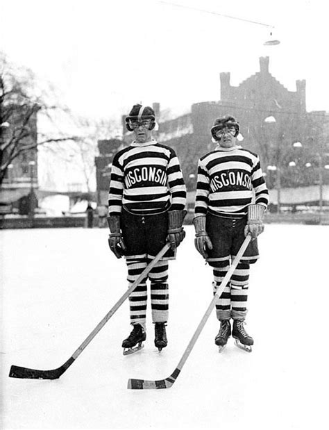 Members of the 1929 University of Wisconsin hockey team at practice ...