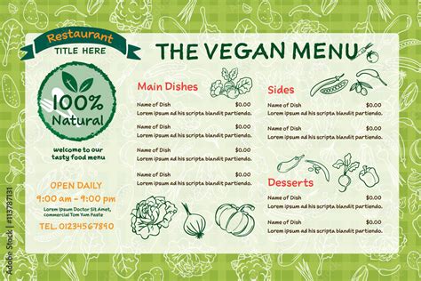 vegan organic food restaurant menu of vector illustrator template Stock ...