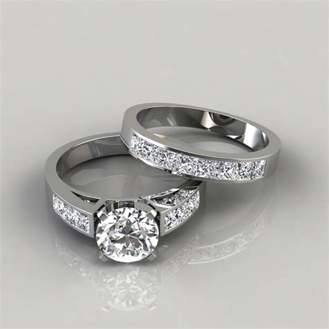 Round-Cut Channel Set Moissanite Engagement Ring and Bridal Set