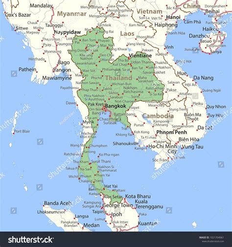 Map Thailand Shows Country Borders Urban Stock Vector (Royalty Free ...