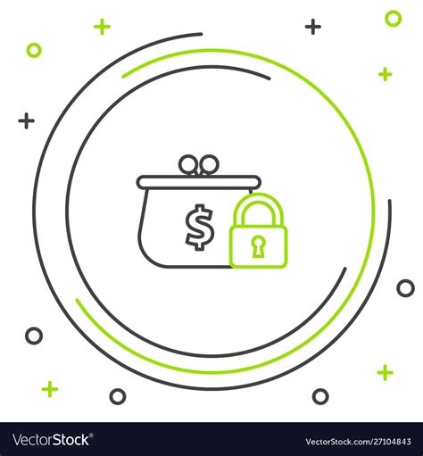 Black and green line closed wallet with lock icon Vector Image