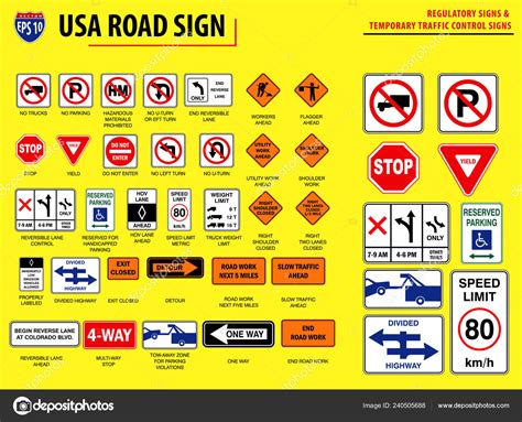 Set Usa Road Sign Regulatory Signs Temporary Traffic Control Signs ...