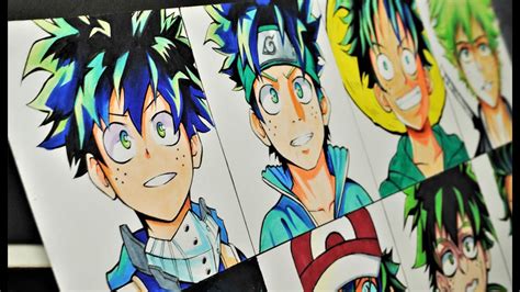 Drawing Midoriya Izuku in different anime styles - YouTube