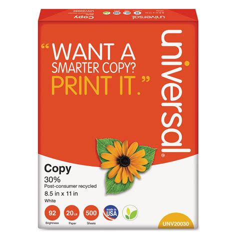 30% Recycled Copy Paper, 92 Brightness, 20lb, 8 1/2 x 11, White, 5000 ...