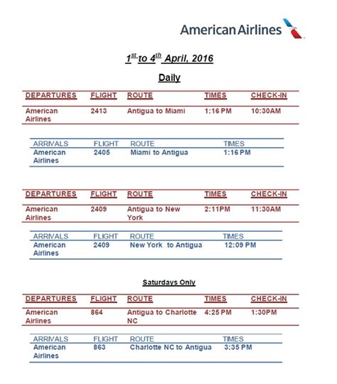 Antigua News: AA Flight Schedule: April - May, 2016