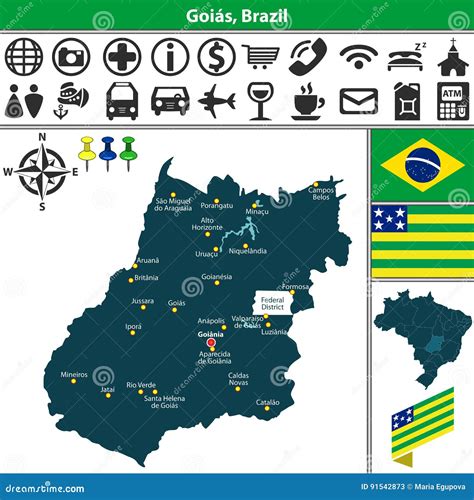 Map of Goias, Brazil stock vector. Illustration of brazil - 91542873