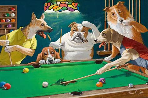 Dogs Playing Pool Billiards Oil Painting Pictures Printed on - Etsy