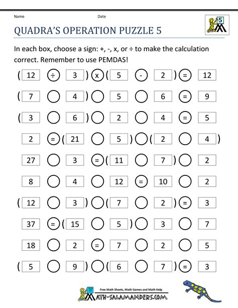 Printable Math Puzzles 5th Grade