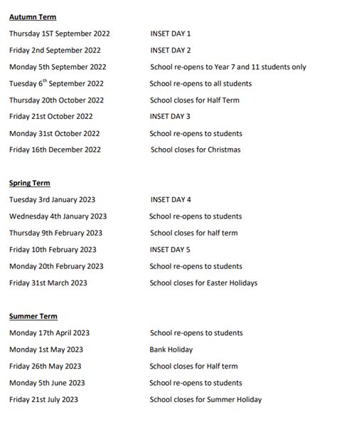 Term Dates - South Shore Academy