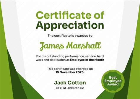 Appreciation Certificate for Employee - Piktochart