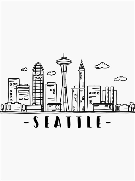 Seattle Skyline Drawing Outline