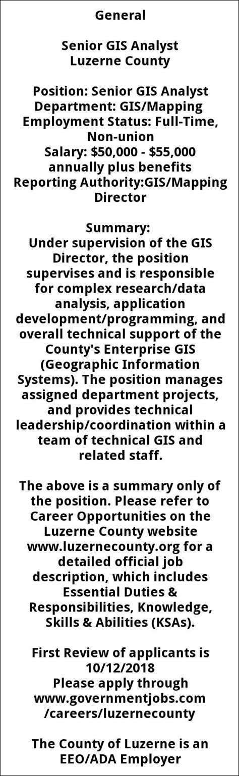 Sr GIS Analyst, Luzerne County