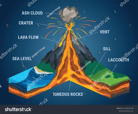 Isometric Volcano Cross Section Infographic Structure Stock Vector ...