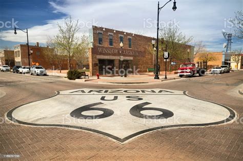 Winslow Arizona Downtown Intersection Along The Historic Route 66 Stock ...