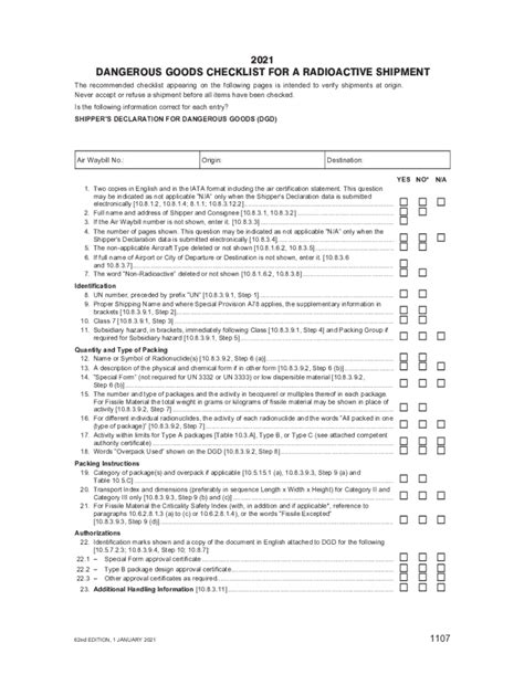 2021-2024 Form IATA Dangerous Goods Checklist for a Non-Radioactive ...