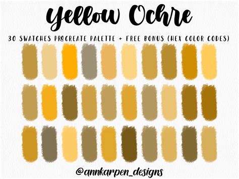 Yellow Ochre Procreate Palette, 30 HEX Color Codes, Instant Digital ...