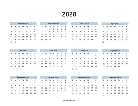 2028 Calendar – Free Printable