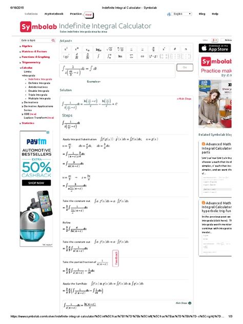 Indefinite Integral Calculator - Symbolab | Integral | Derivative