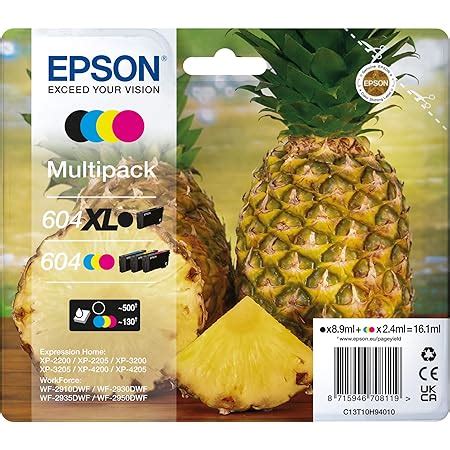 Epson 604XL Pineapple, Genuine Multipack, XL Black Standard Colours Ink ...