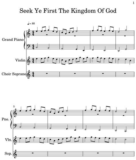 Seek Ye First The Kingdom Of God - Sheet music for Piano, Violin, Choir ...